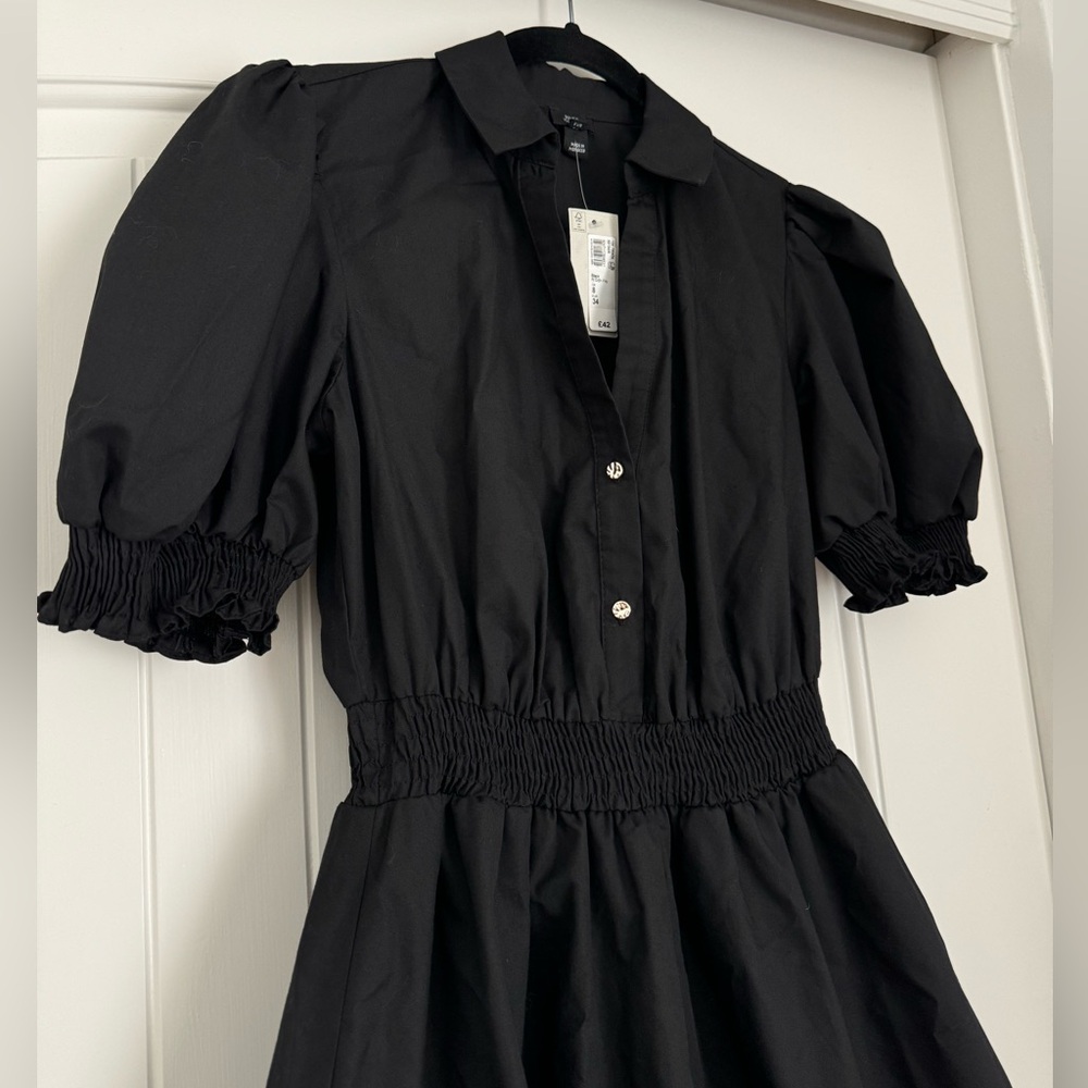 NWT River Island Black Puff Sleeve Mini Shirt Dress Size US 4 (UK 8) - Picture 8 of 10